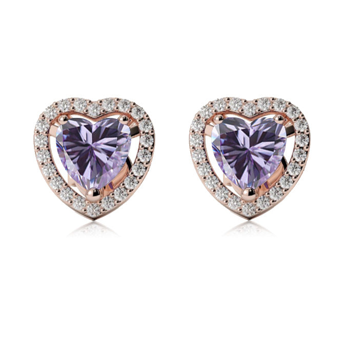 18k Rose Gold Plated 1 Ct Created Halo Heart Tanzanite Stud Earrings
