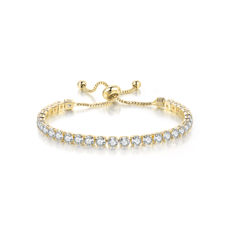 18k Yellow Gold 6 Cttw Created Cubic Zirconia CZ Round Adjustable Tennis Plated Bracelet