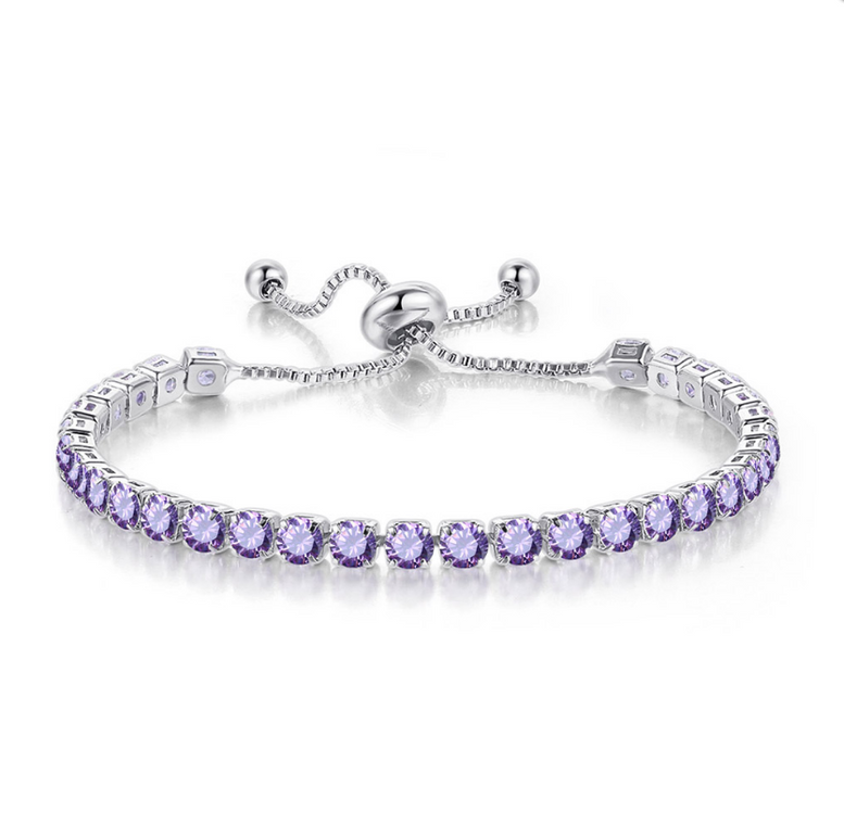 10k White Gold 6 Cttw Created Tanzanite Round Adjustable Tennis Plated Bracelet