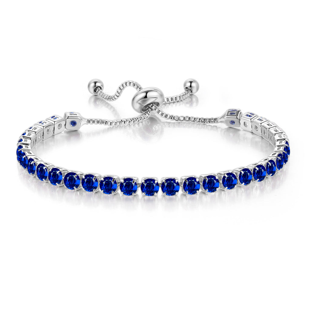 18k White Gold 6 Cttw Created Blue Sapphire CZ Round Adjustable Tennis Plated Bracelet