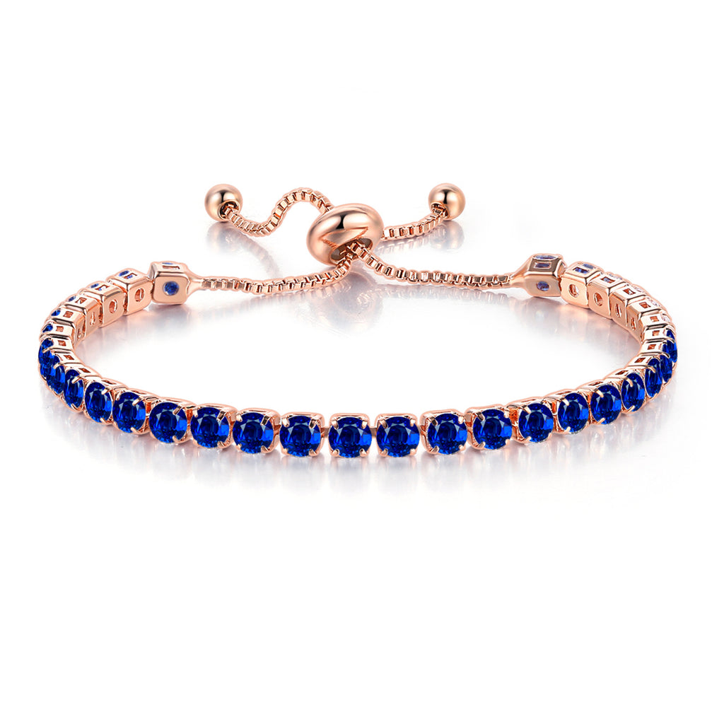 10k Rose Gold 7 Cttw Created Blue Sapphire Round Adjustable Tennis Plated Bracelet