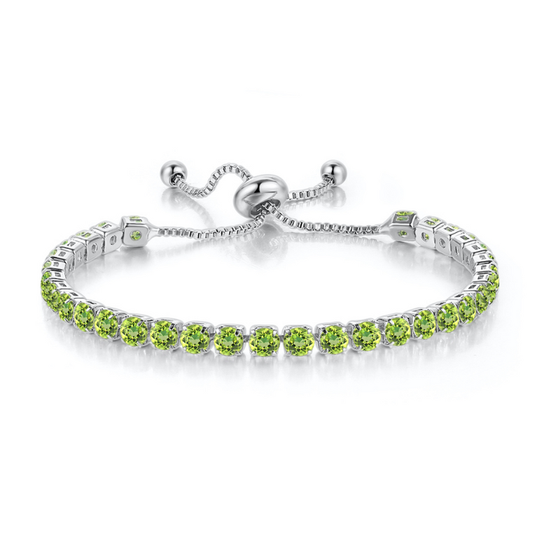 18k White Gold 6 Cttw Created Peridot Round Adjustable Tennis Plated Bracelet
