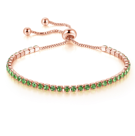 10k Rose Gold 7 Cttw Created Peridot Round Adjustable Tennis Plated Bracelet