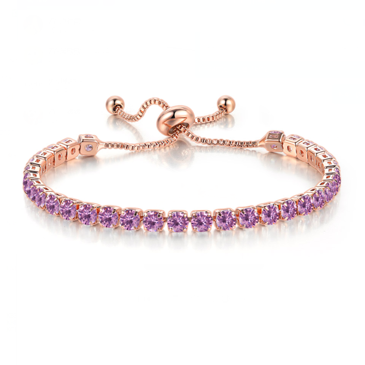 10k Rose Gold 6 Cttw Created Amethyst Round Adjustable Tennis Plated Bracelet