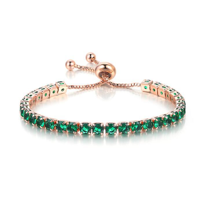 18k Rose Gold 6 Cttw Created Emerald Round Adjustable Tennis Plated Bracelet