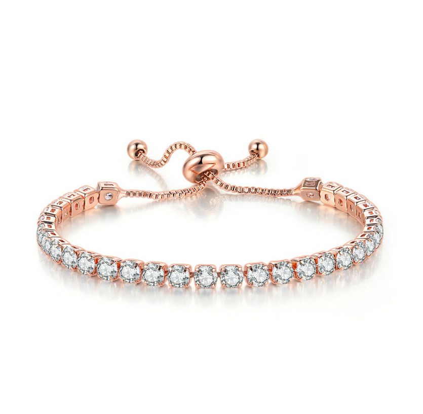10k Rose Gold 7 Cttw Created Cubic Zirconia Round Adjustable Tennis Plated Bracelet