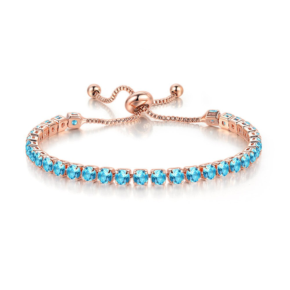 10k Rose Gold 7 Cttw Created Blue Topaz Round Adjustable Tennis Plated Bracelet