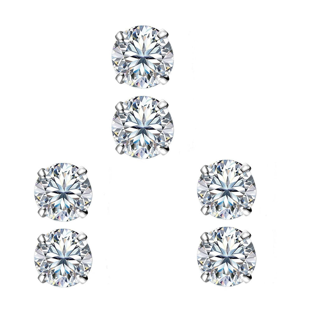 14k White Gold Plated 1/2Ct Round White Sapphire Set Of Three Stud Earrings