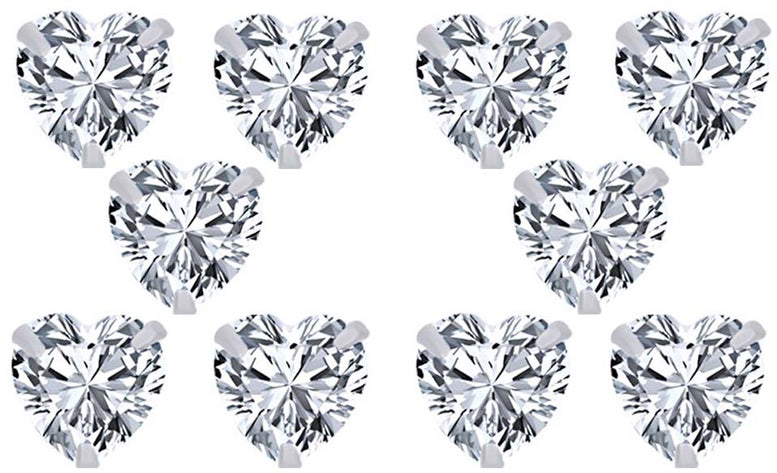 18k White Gold Plated 1Ct Heart White Sapphire Set Of Five Stud Earrings