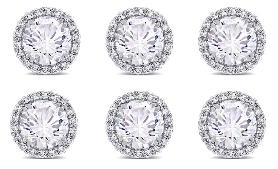 18k White Gold Plated 4Ct Round White Sapphire Set of Three Halo Stud Earrings