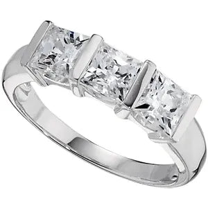 Sterling Silver 5x5 mm Square Cubic Zirconia Three-Stone Ring