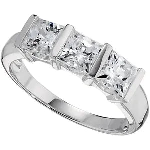 Sterling Silver 5x5 mm Square Cubic Zirconia Three-Stone Ring
