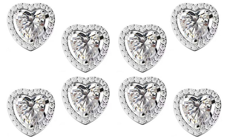 18k White Gold Plated 4mm 3Ct Heart White Sapphire Set of Four Halo Stud Earrings