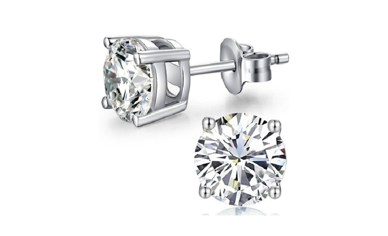 10k White Gold Plated Created White Sapphire 3Ct Round Stud Earrings