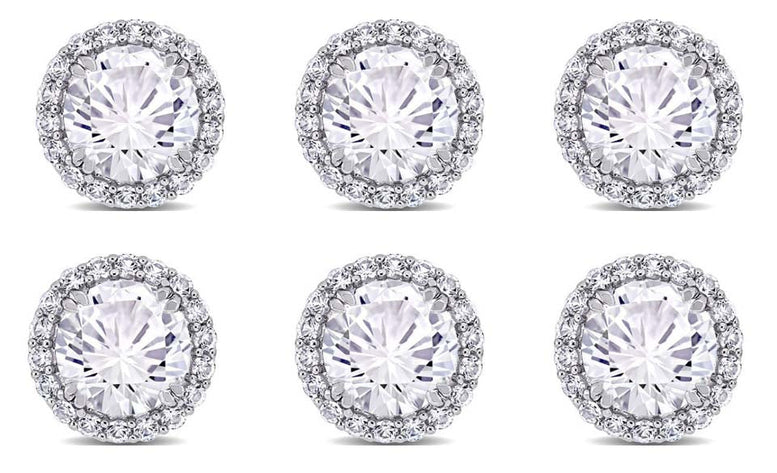 18k White Gold Plated 6mm 1Ct Round White Sapphire Set of Three Halo Stud Earrings