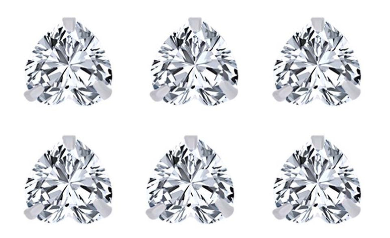 14k White Gold Plated 6mm 2Ct Heart White Sapphire Set Of Three Stud Earrings