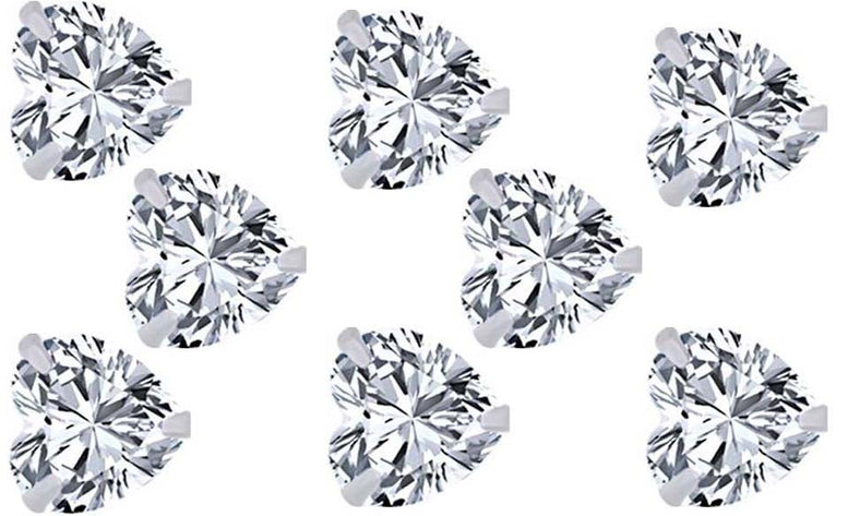 18k White Gold Plated 6mm 3Ct Heart White Sapphire Set Of Four Stud Earrings