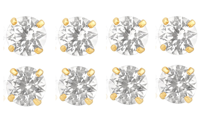 18k Yellow Gold Plated 6mm 1Ct Round White Sapphire Set Of Four Stud Earrings