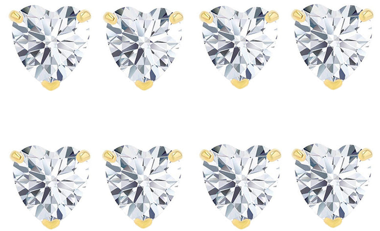 14k Yellow Gold Plated 2Ct Heart White Sapphire Set Of Four Stud Earrings