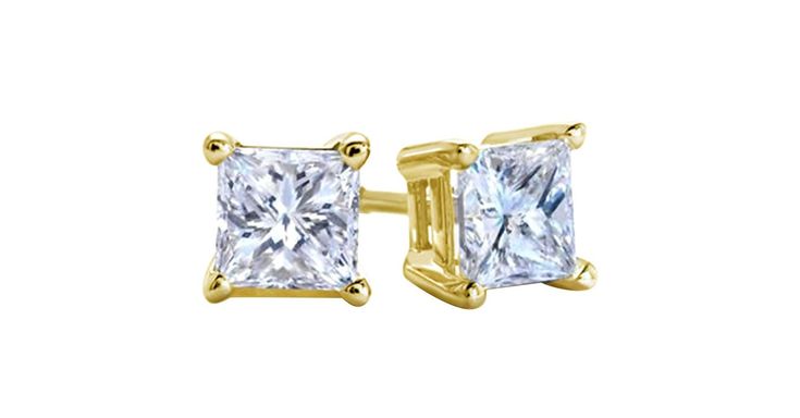 10k Yellow Gold Plated Created White Sapphire 3 Carat Square Cut Stud Earrings