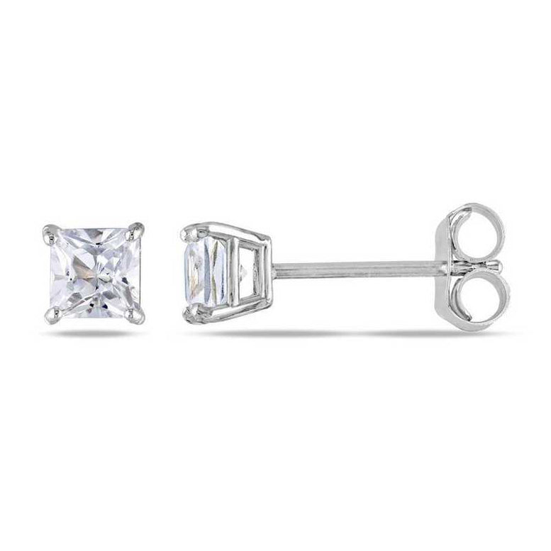18k White Gold Plated Created White Sapphire 1Ct Square Cut Stud Earrings
