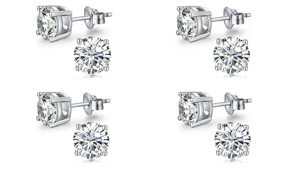18k White Gold Plated Created White Sapphire 2Ct Round Pack of Four Stud Earrings