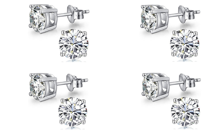 10k White Gold Plated Created White Sapphire 1/2Ct Round Pack of Four Stud Earrings