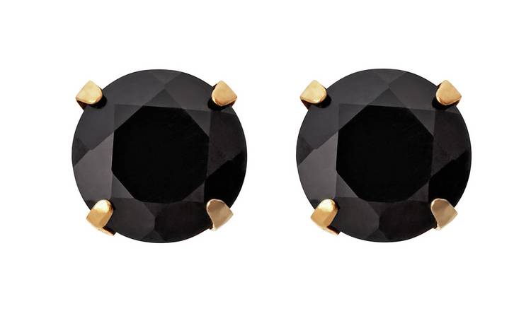 18k Yellow Gold Plated Created Black Sapphire 4 Carat Round Stud Earrings