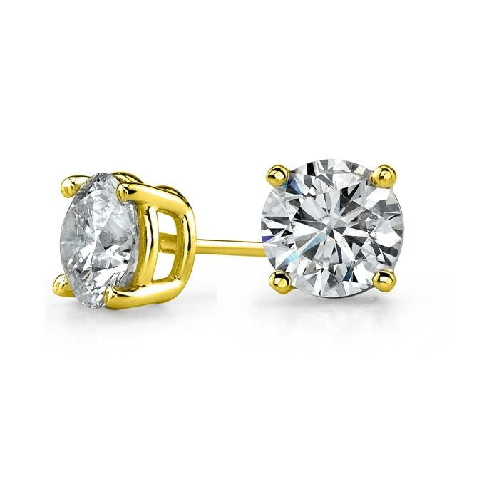14k Yellow Gold 1/4 Carat Genuine Round White Diamond Solitaire Stud Earrings Gold Plated