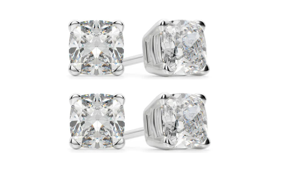 14k White Gold 1/2Ct Cushion Cut White Sapphire Set Of Two Stud Earrings Plated