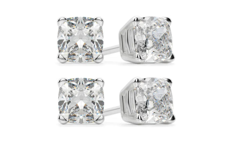 18k White Gold 4Ct Cushion Cut White Sapphire Set Of Two Stud Earrings Plated