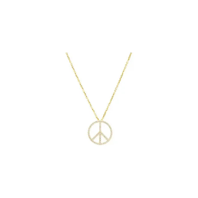 14K Yellow Gold 1/4 CTW Natural Diamond Tiny Peace Sign 16" Necklace
