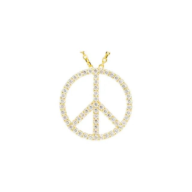 14K Yellow Gold 1/4 CTW Natural Diamond Tiny Peace Sign 16" Necklace