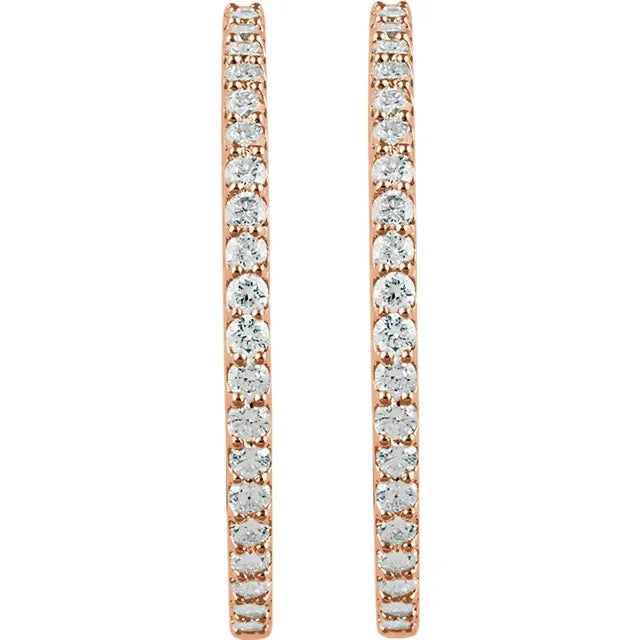 14K Rose Gold 5 CTW Natural Diamond Inside-Outside Hinged Hoop Earrings