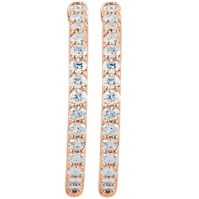 14K Rose Gold 2 CTW Natural Diamond Inside-Outside Hinged Hoop Earrings