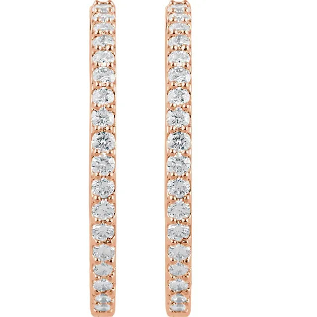 14K Rose Gold 3 CTW Natural Diamond Inside-Outside Hinged Hoop Earrings