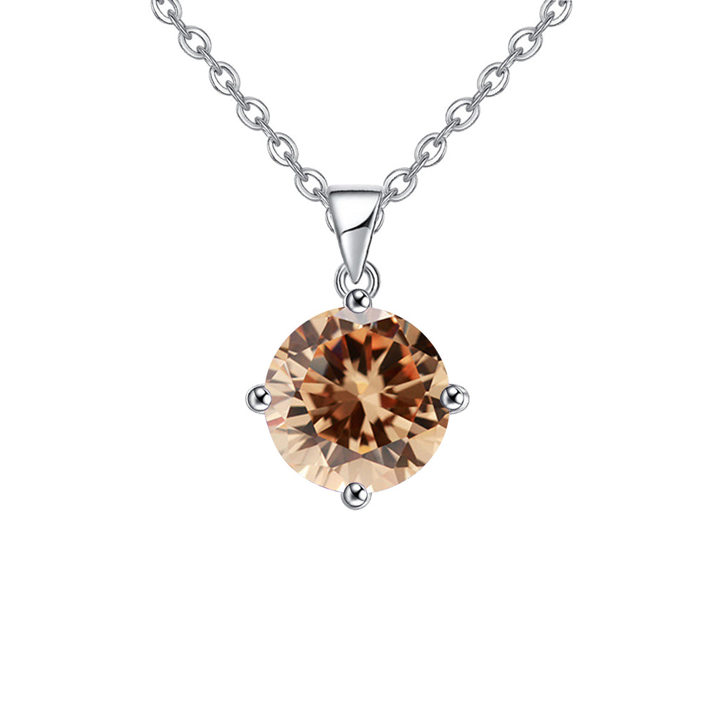 18K White Gold 1 Carat Created Citrine Round Stud Necklace Plated 18 inch