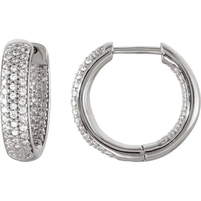 Sterling Silver Imitation Cubic Zirconia Inside-Outside Hoop Earrings