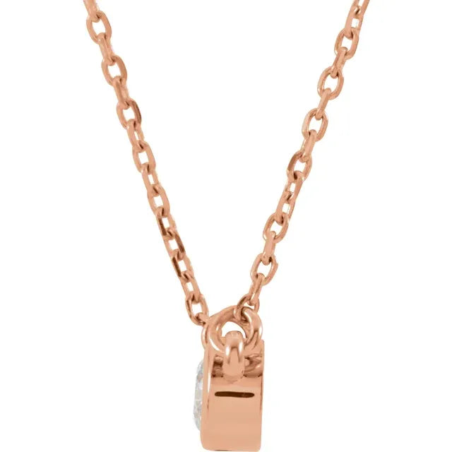 14K Rose Gold 1/6 CT Natural Diamond Solitaire 18" Necklace