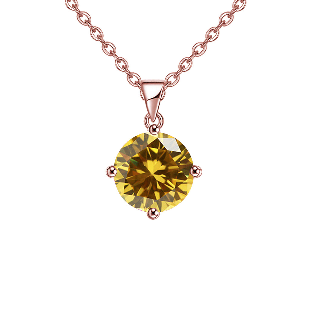 18K Rose Gold 3 Carat Created Citrine Round Stud Necklace Plated 18 inch