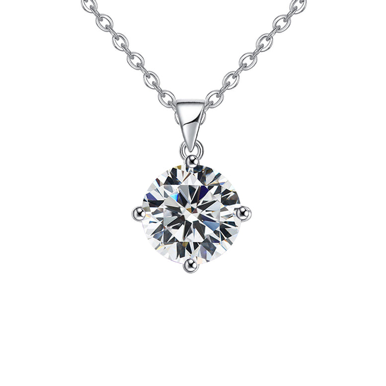 18K White Gold 1 Carat Created Cubic Zirconia Round Stud Necklace Plated 18 inch