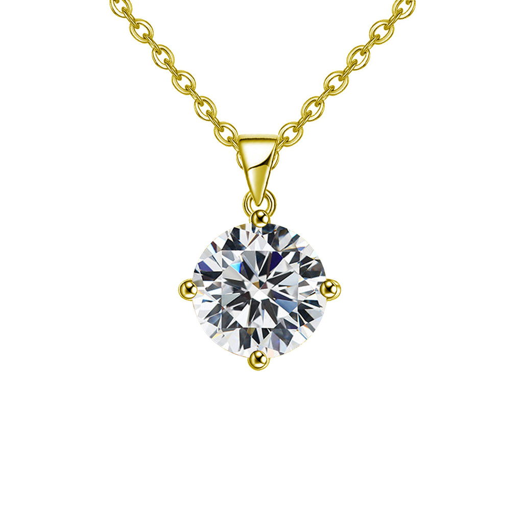 18k Yellow Gold 2 Carat Created White Sapphire Round Stud Necklace Plated 18 inch