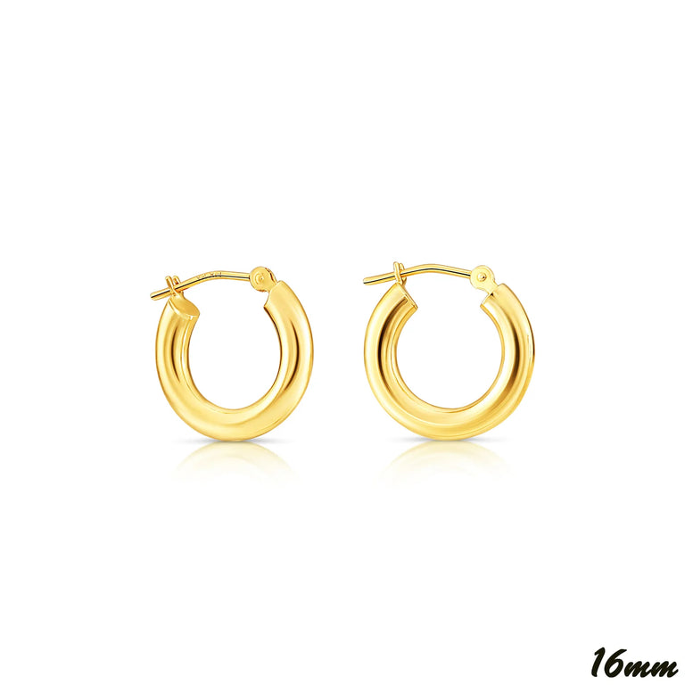 14K Yellow Gold Plain Hoops - 3MM Tube