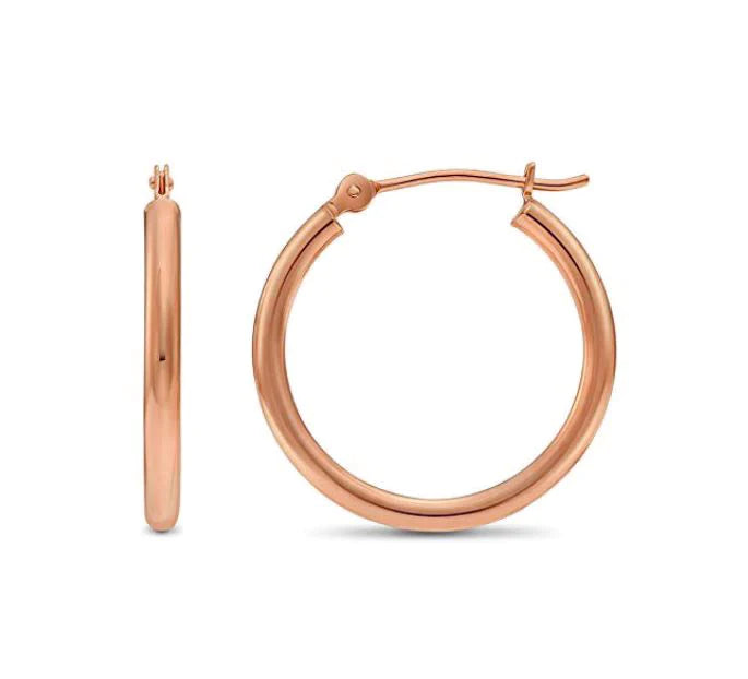 14k Rose Gold Classic Plain Hoop Earrings
