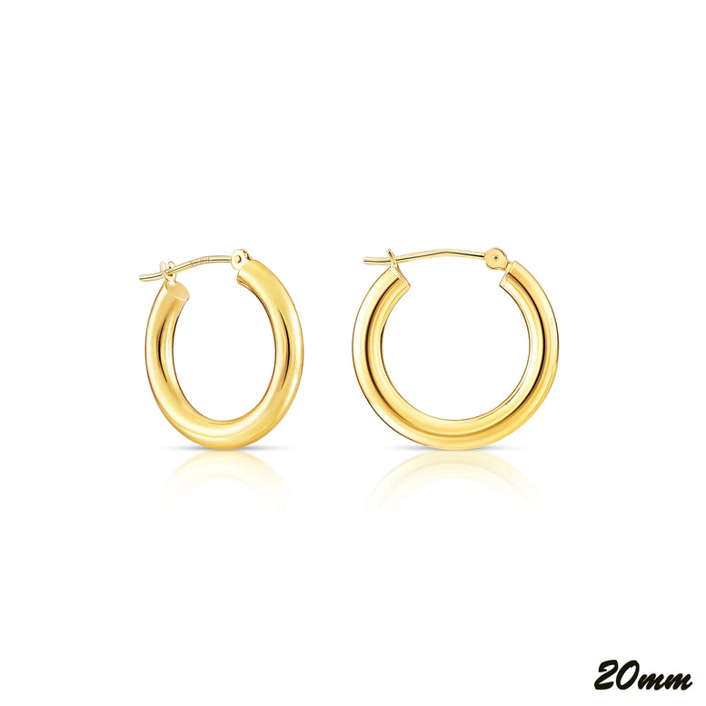 14K Yellow Gold Plain Hoops - 3MM Tube