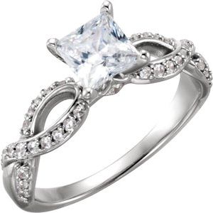 14K White Gold Round 1/5 CTW Diamond Semi-Set Engagement Ring