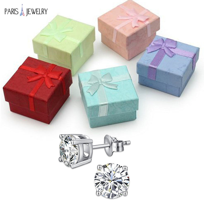 14k White Gold Over Silver 8mm Round Cut Created White Diamond CZ Stud Earrings Gold Plated