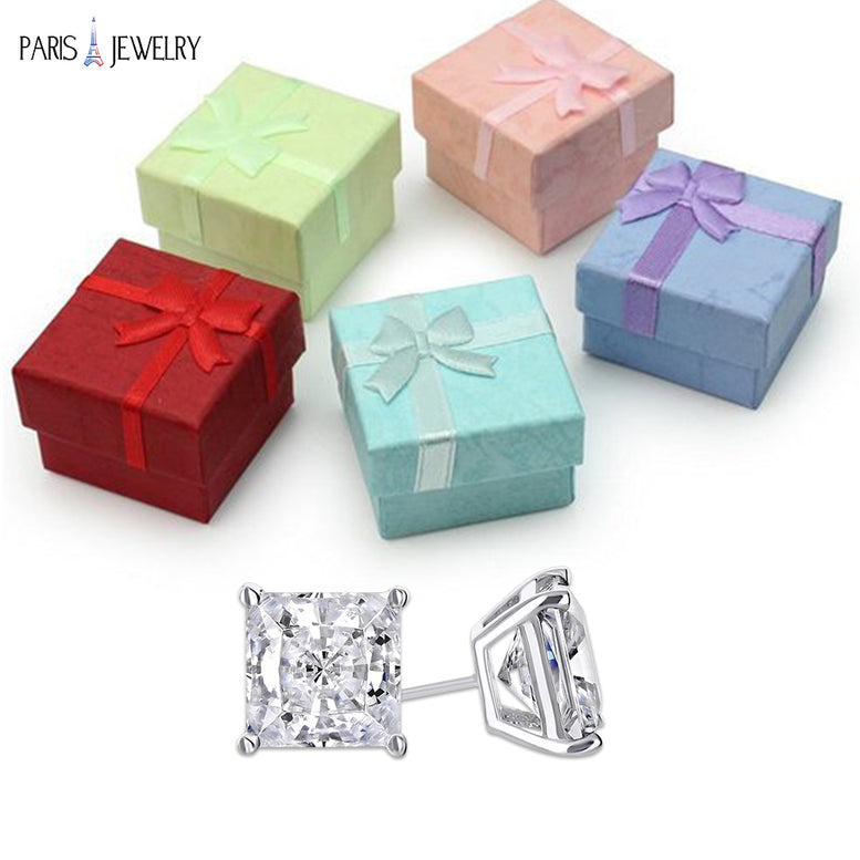 10k White Gold 3 Ct Created White Sapphire CZ Princess Cut Stud Earrings Plated