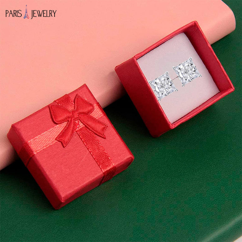 10k White Gold 3 Ct Created White Sapphire CZ Princess Cut Stud Earrings Plated