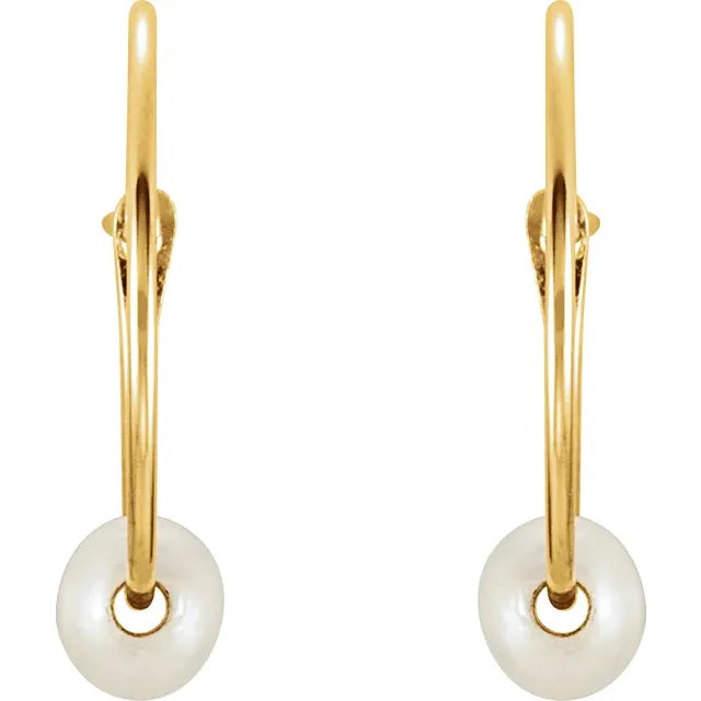 14K Yellow Gold Youth Freshwater Cultured Pearl Huggie Earrings